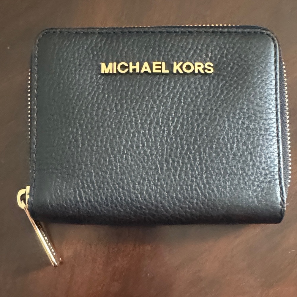 Michael Kors Black Leather Wallet with Gold Zipper
